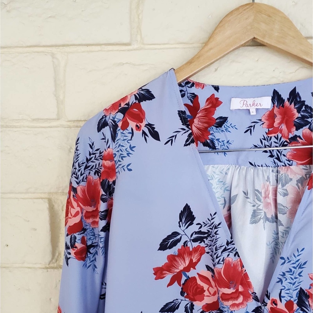 Parker Isabella Floral Bell Sleeve Silk Wrap Top - Picture 3 of 6
